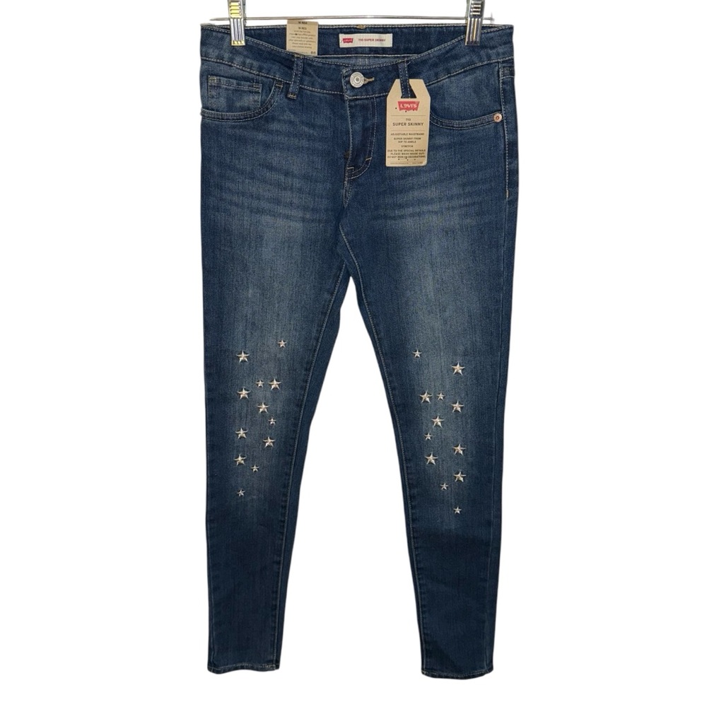 Levi's Girls 710 Super SKINNY Blue Jeans Embroidered Stars sz 16 Reg new nwt